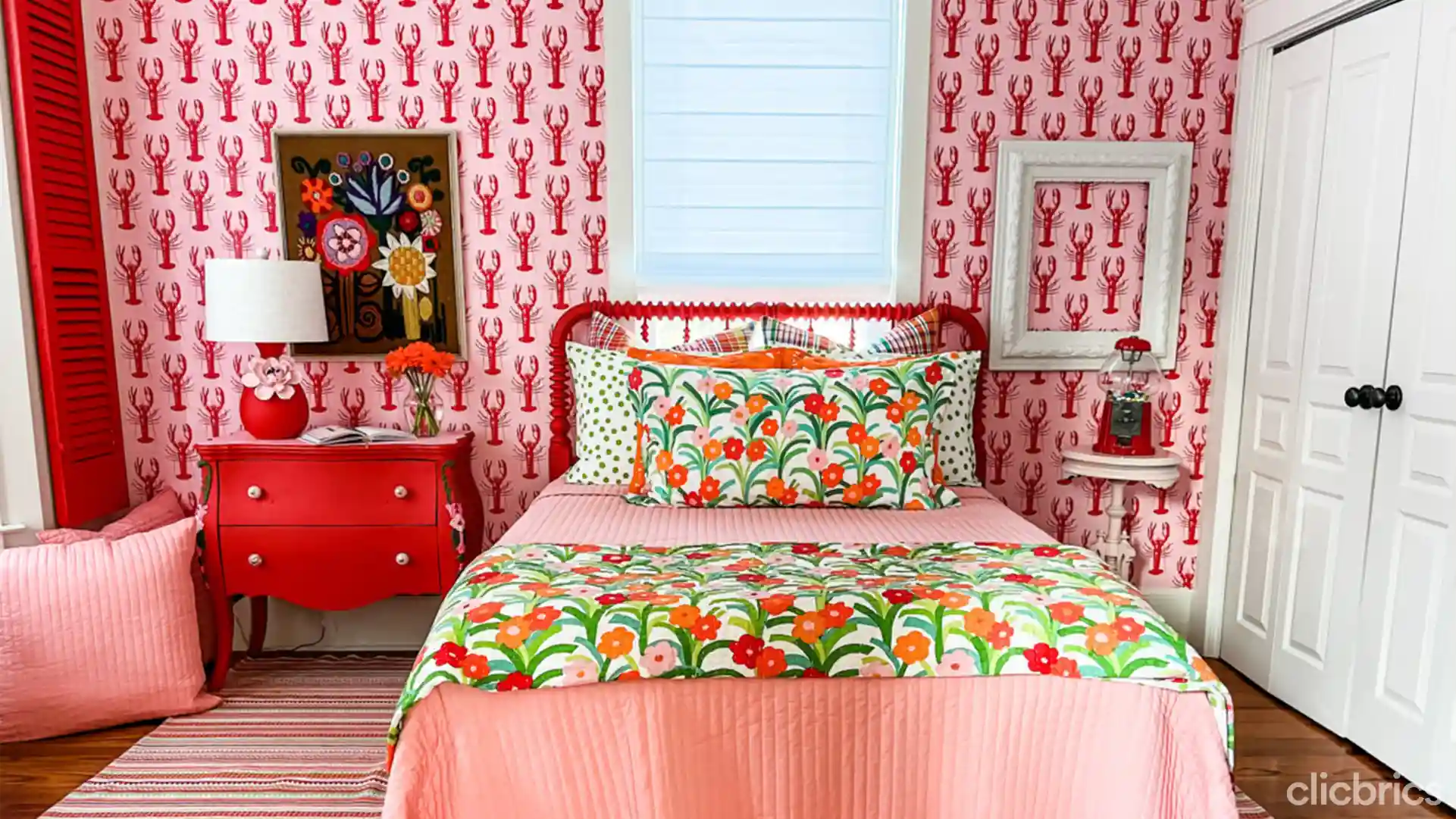 Red two colour combination online for bedroom walls